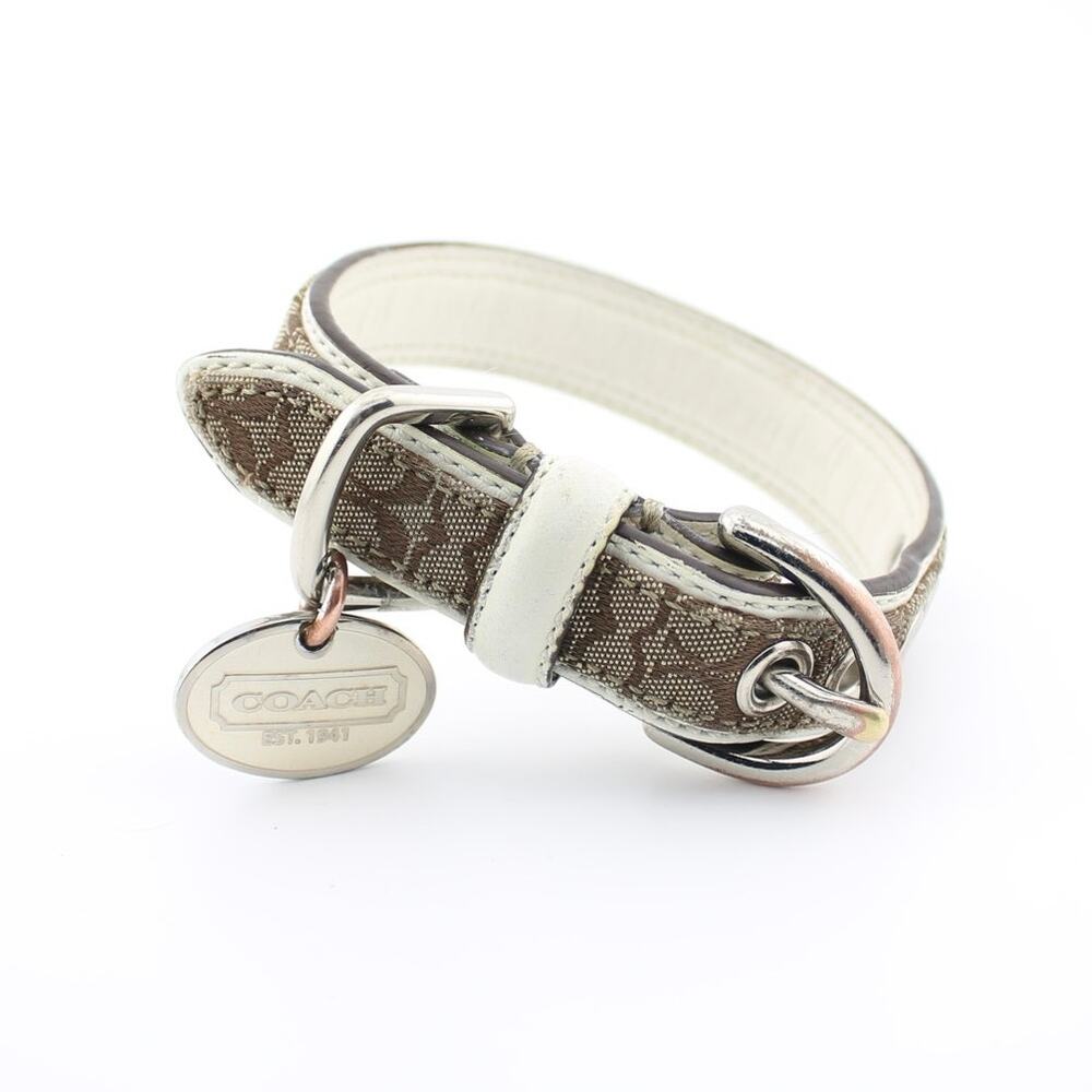 Coach Signature Dog Collar Brown Jacquard White Leather Trim XS